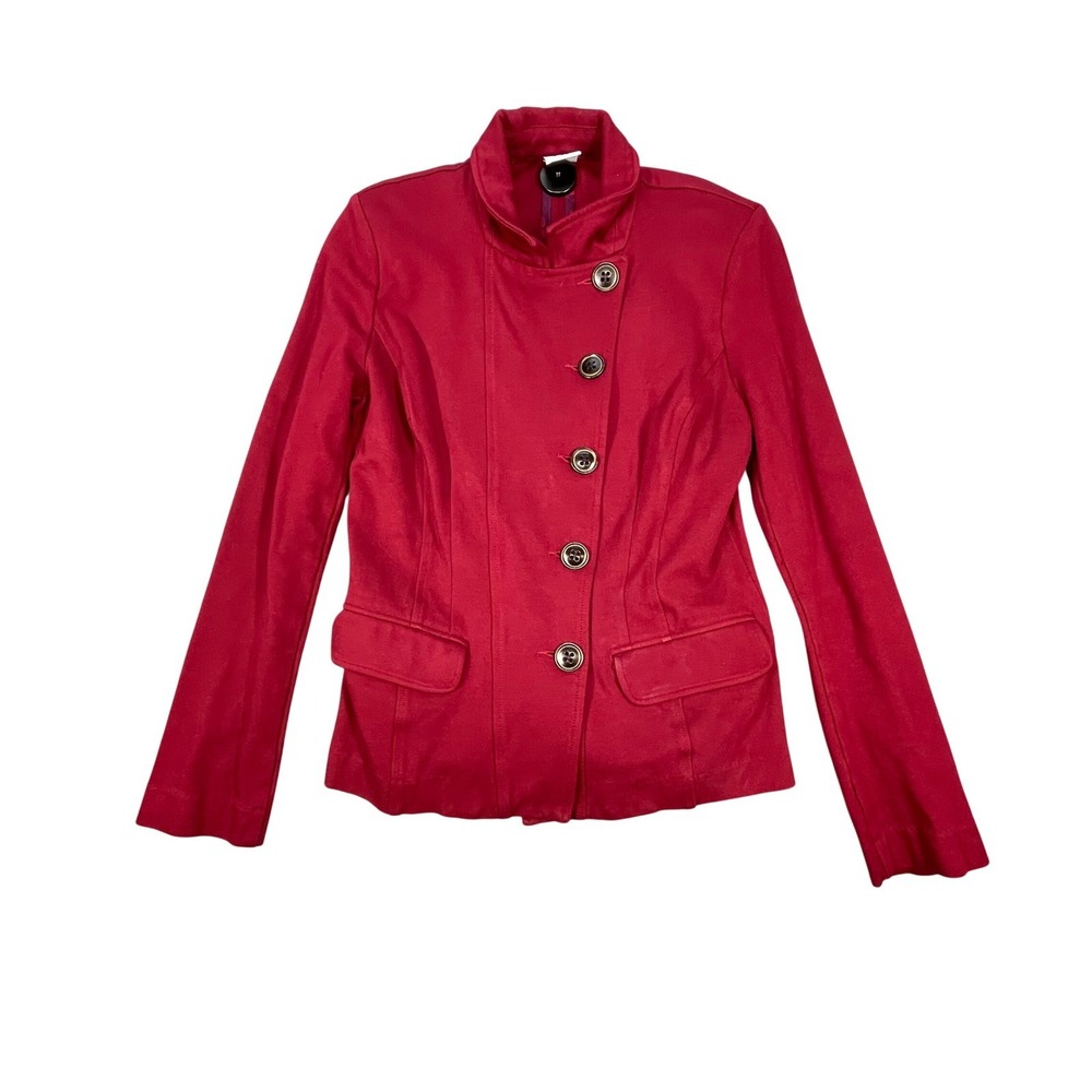Cabi Red Asymmetrical Button Front Pleated Back Jacket 3175 Women 4